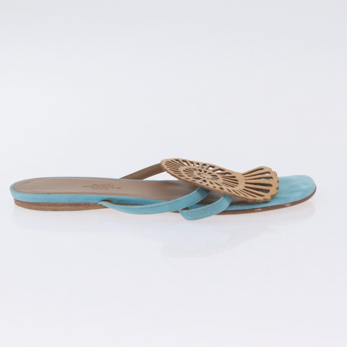 HERMES Sandals Suede 36 Light Blue Auth 203814V