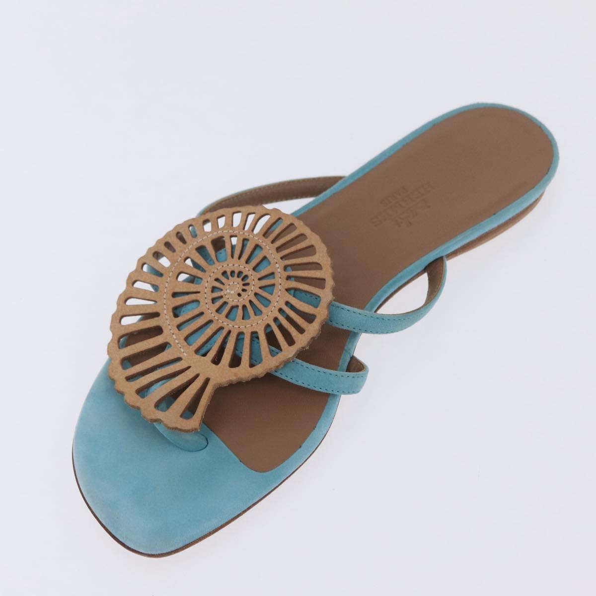 HERMES Sandals Suede 36 Light Blue Auth 203814V