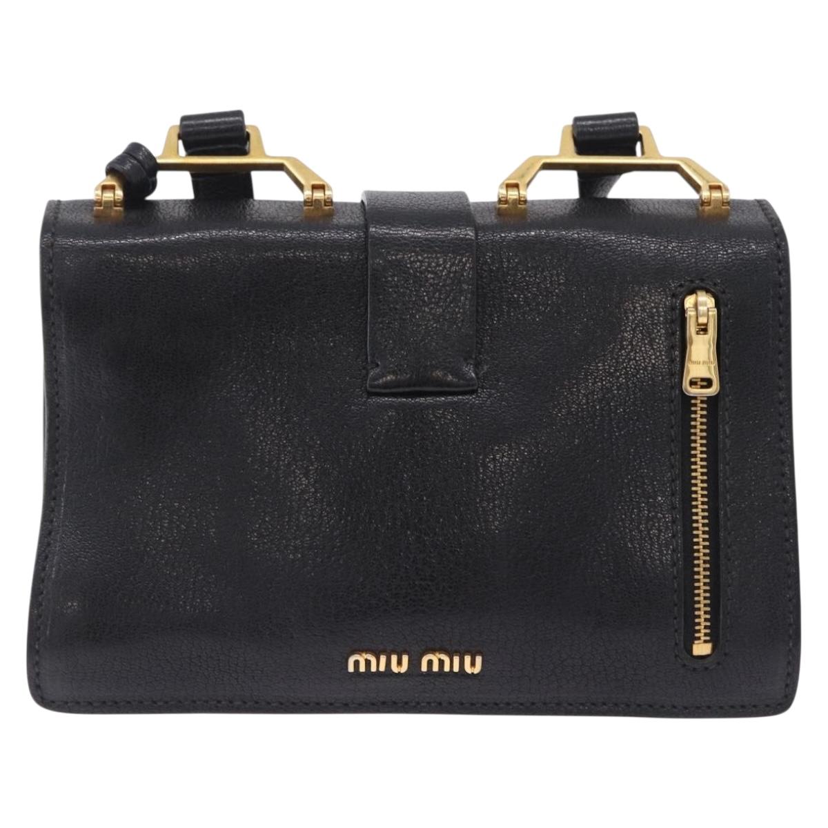 Miu Miu Madras Shoulder Bag Leather Black Gold Auth 203815