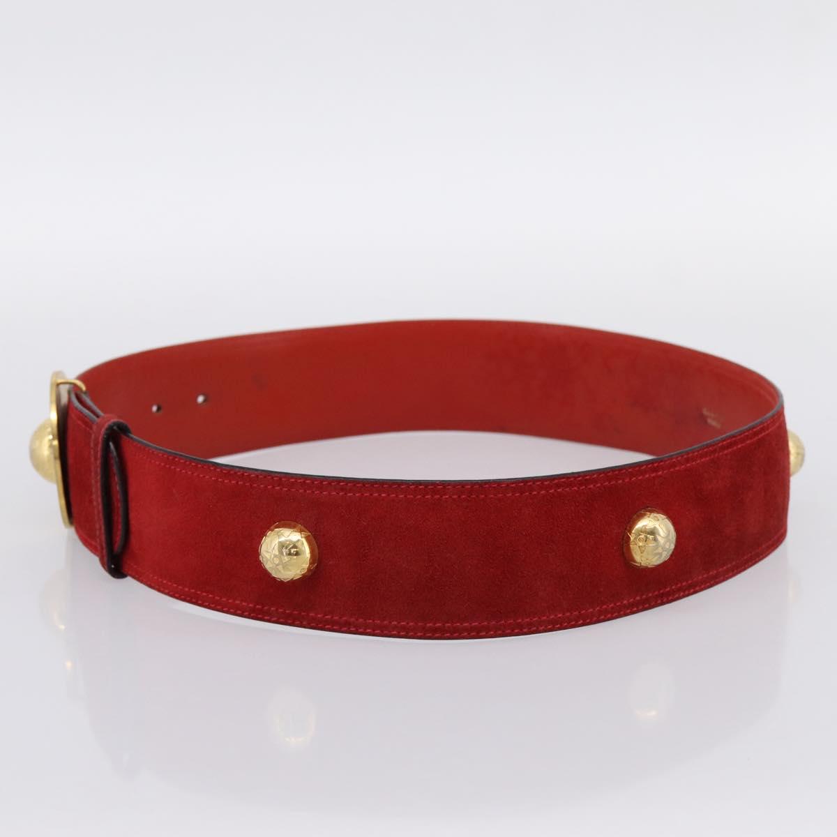 CELINE Belt Suede 35"" Red Gold Auth 203816