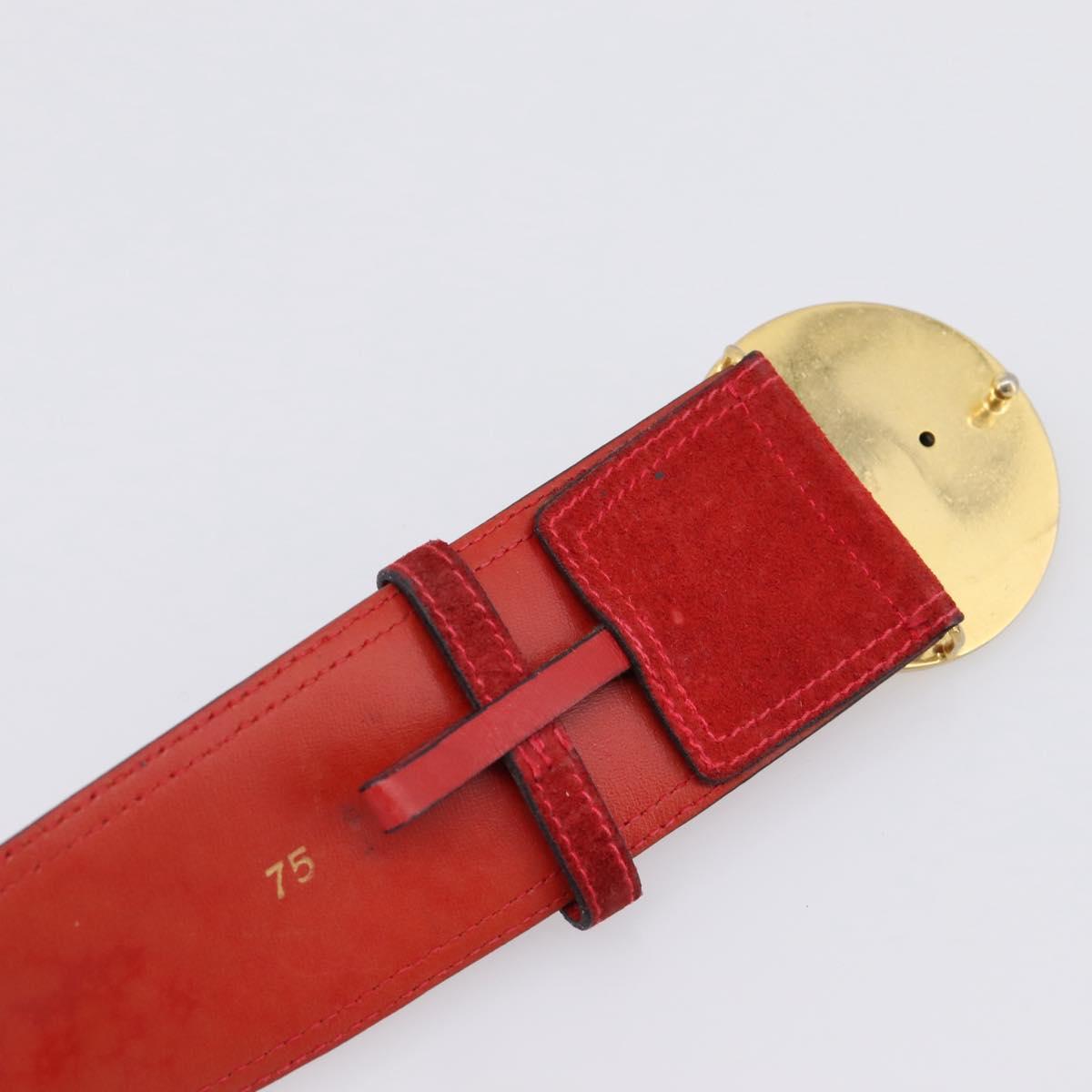 CELINE Belt Suede 35"" Red Gold Auth 203816