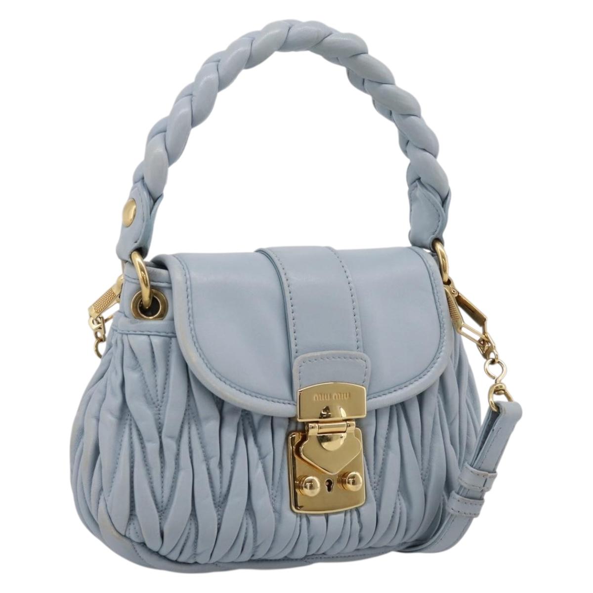 Miu Miu Matelasse Hand Bag Leather 2way Light Blue Gold Auth 203819V