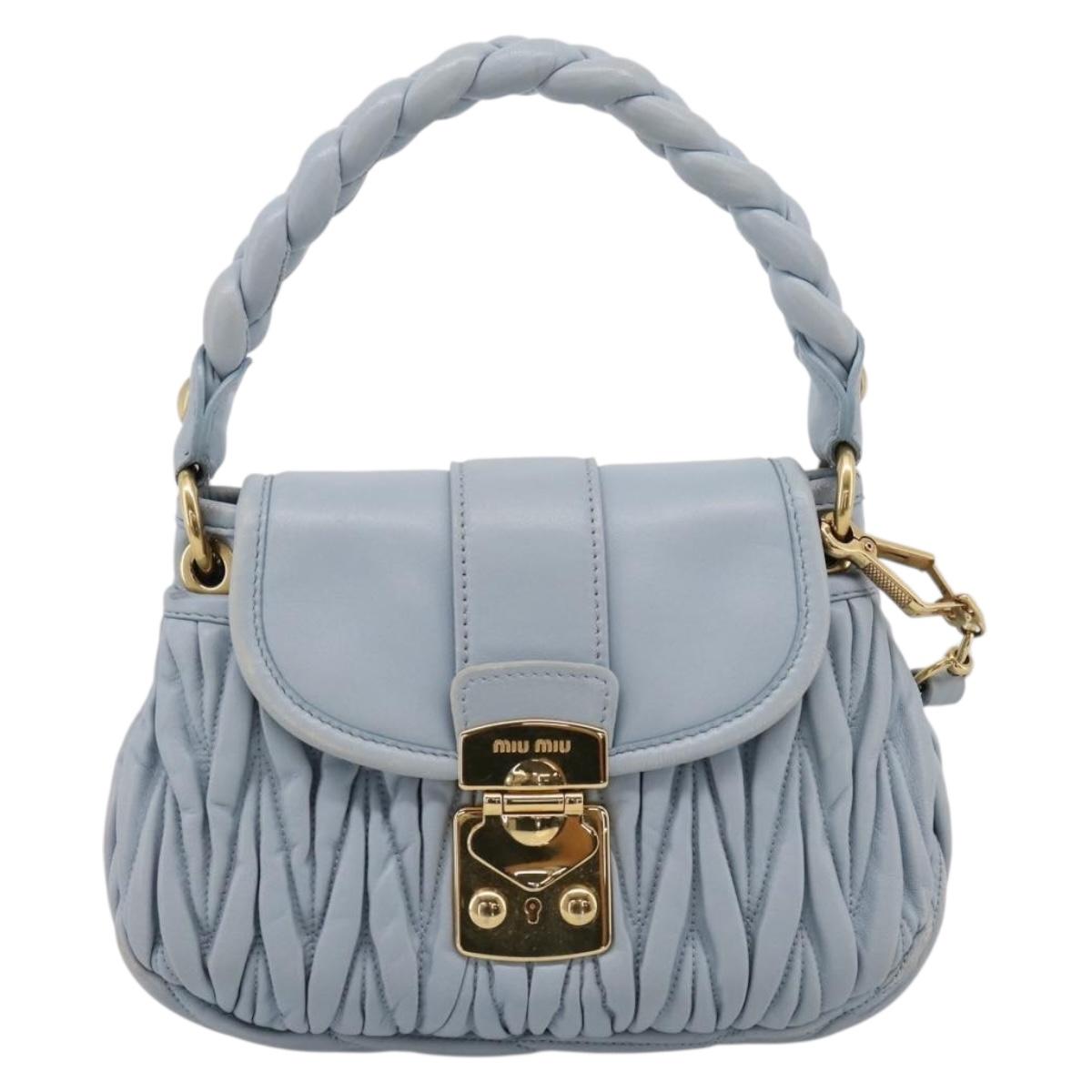 Miu Miu Matelasse Hand Bag Leather 2way Light Blue Gold Auth 203819V