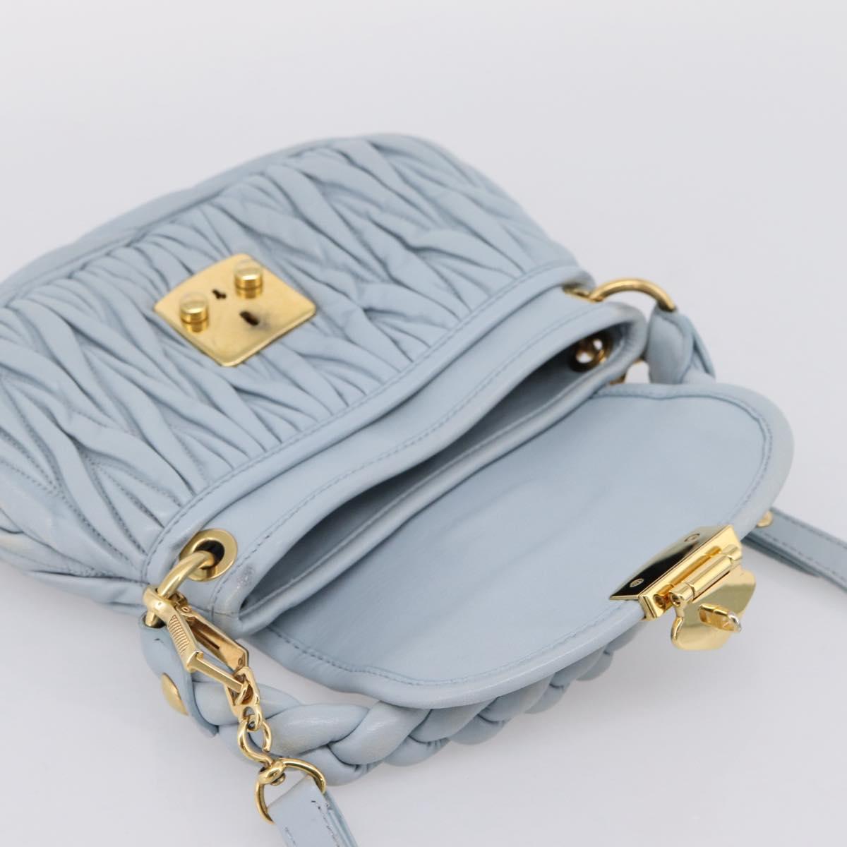 Miu Miu Matelasse Hand Bag Leather 2way Light Blue Gold Auth 203819V