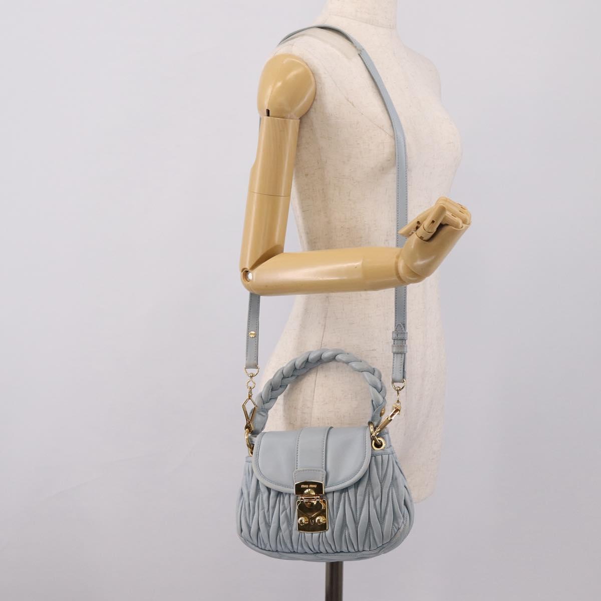 Miu Miu Matelasse Hand Bag Leather 2way Light Blue Gold Auth 203819V