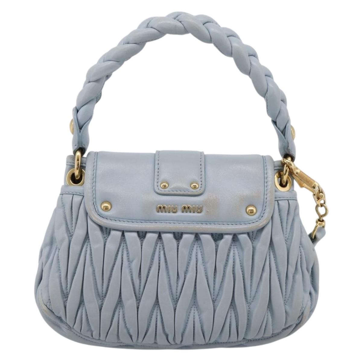 Miu Miu Matelasse Hand Bag Leather 2way Light Blue Gold Auth 203819V
