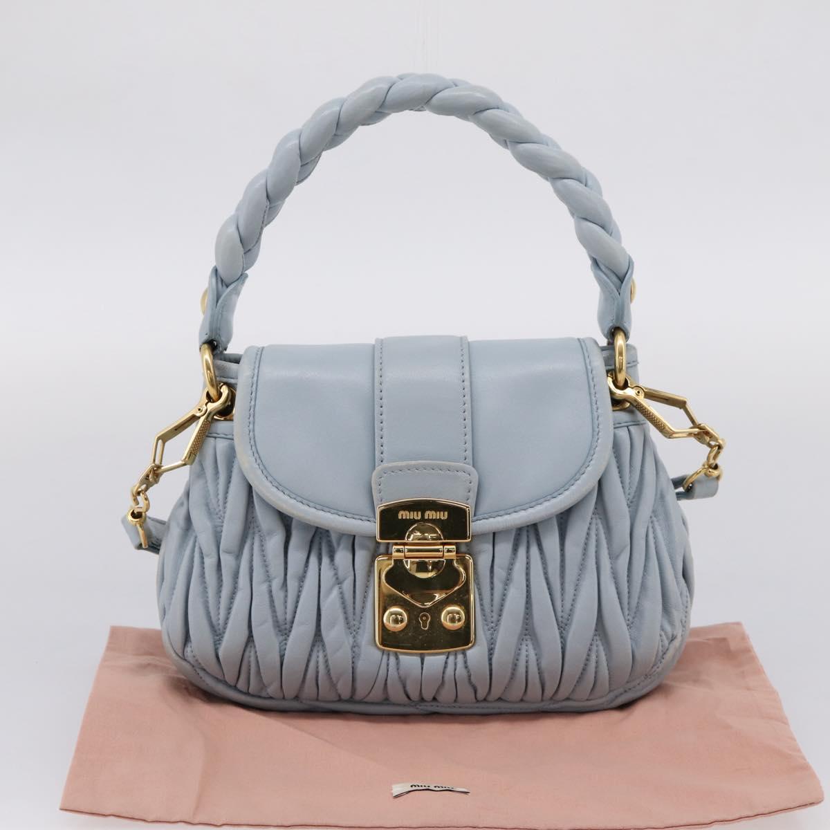 Miu Miu Matelasse Hand Bag Leather 2way Light Blue Gold Auth 203819V