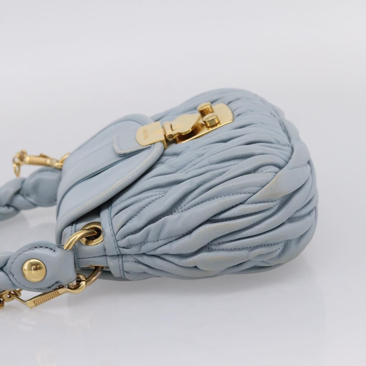 Miu Miu Matelasse Hand Bag Leather 2way Light Blue Gold Auth 203819V