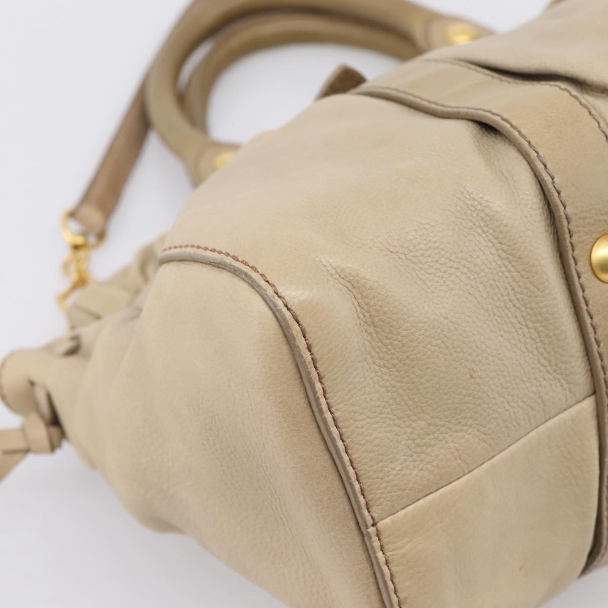 Miu Miu Hand Bag Leather 2way Beige Gold Auth 203831A