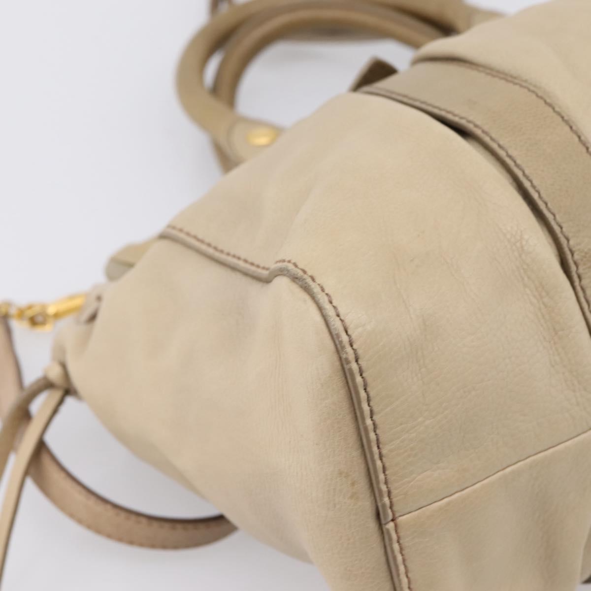 Miu Miu Hand Bag Leather 2way Beige Gold Auth 203831A