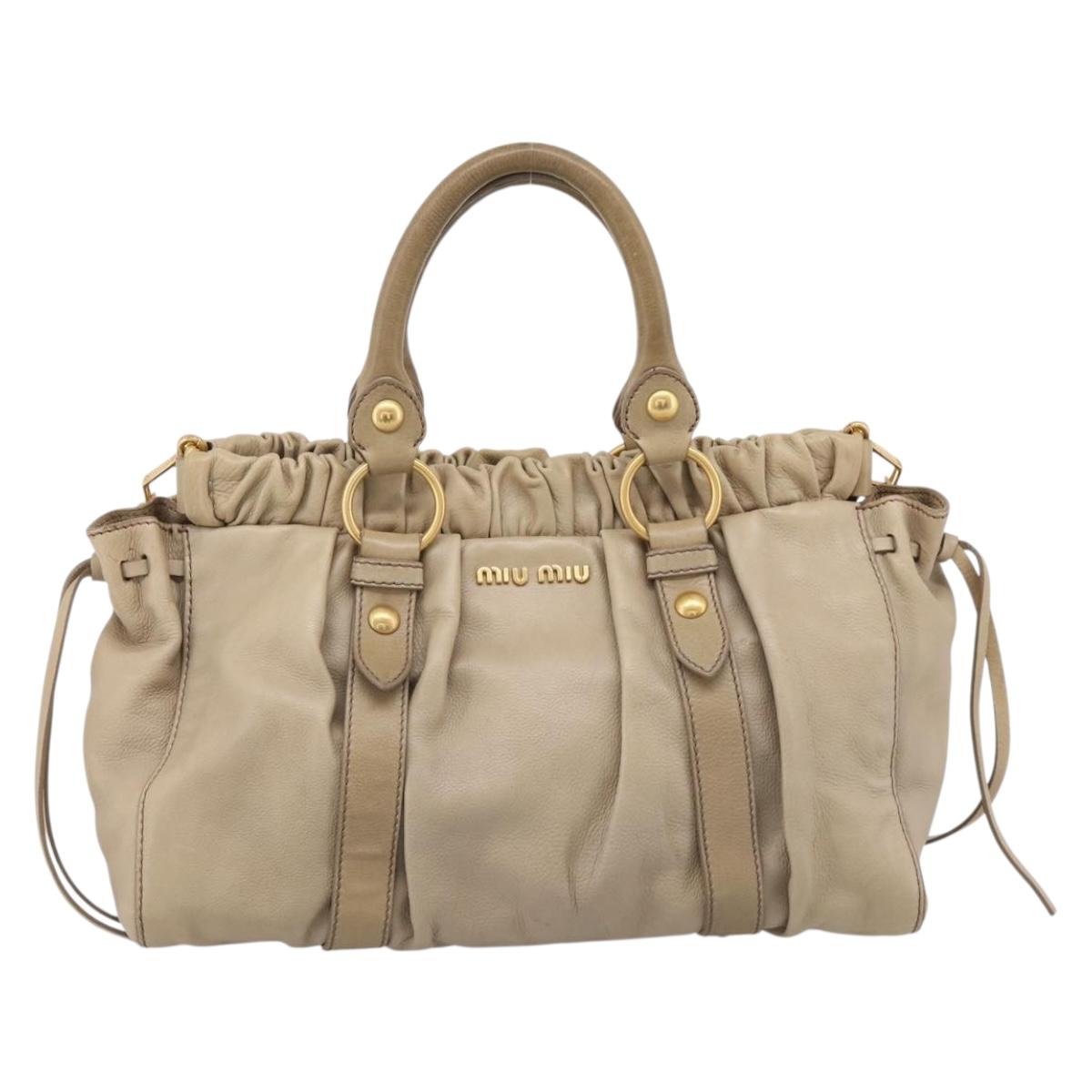 Miu Miu Hand Bag Leather 2way Beige Gold Auth 203831A