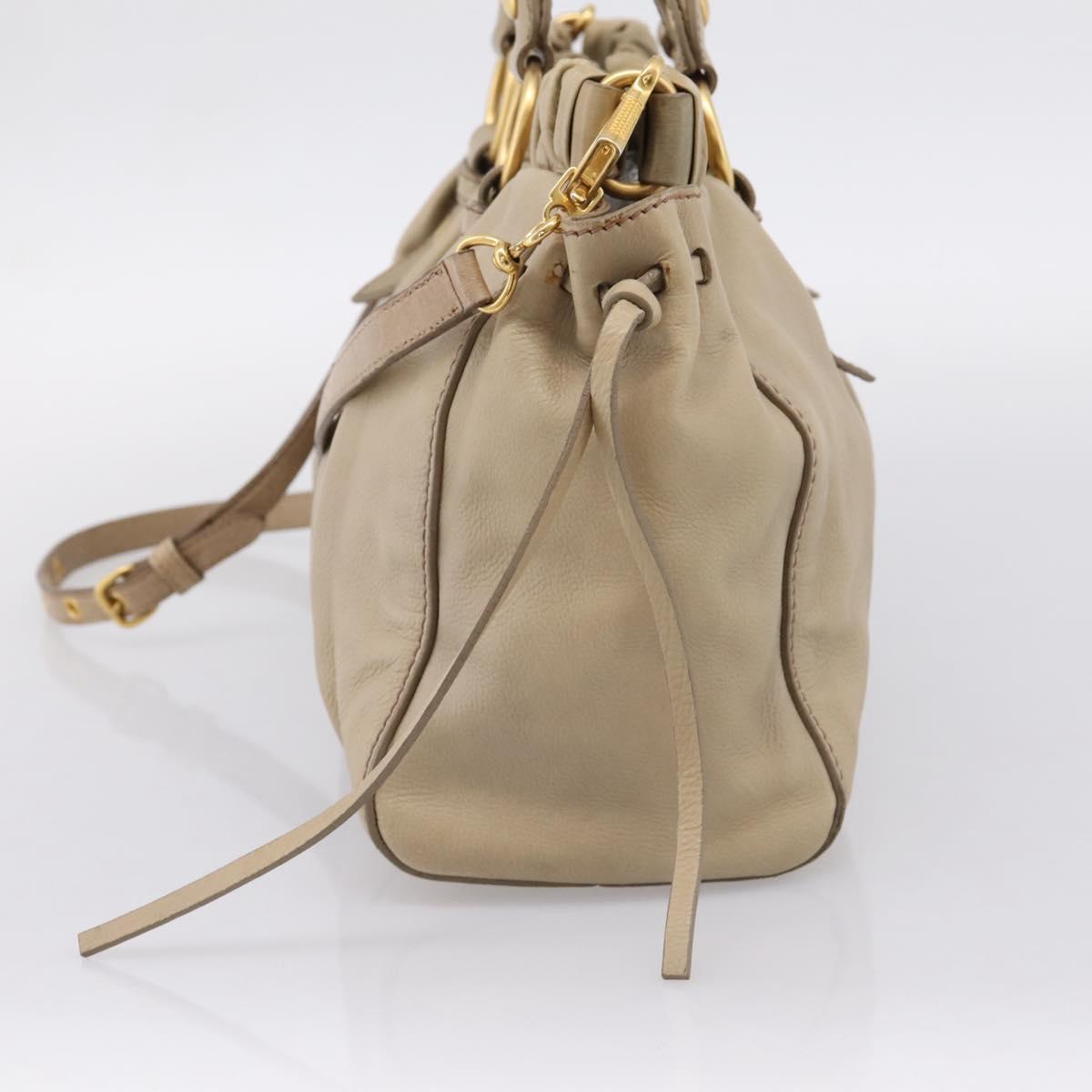 Miu Miu Hand Bag Leather 2way Beige Gold Auth 203831A