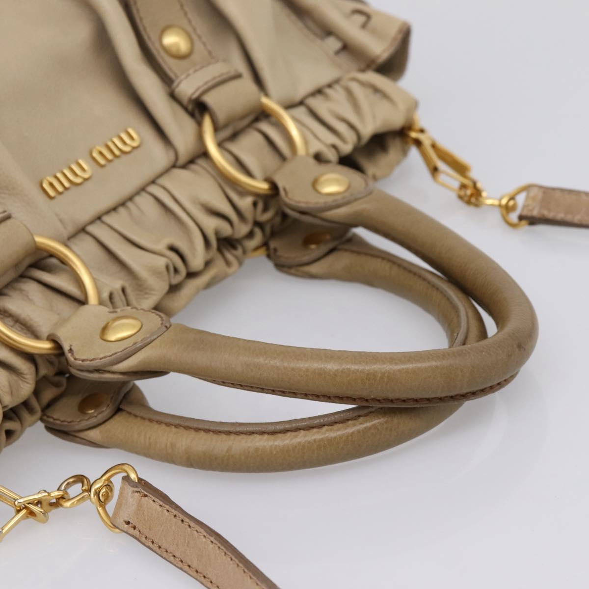 Miu Miu Hand Bag Leather 2way Beige Gold Auth 203831A