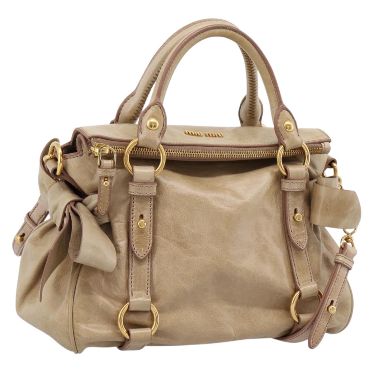 Miu Miu Hand Bag Vitellolux 2way Beige Gold Auth 203832V