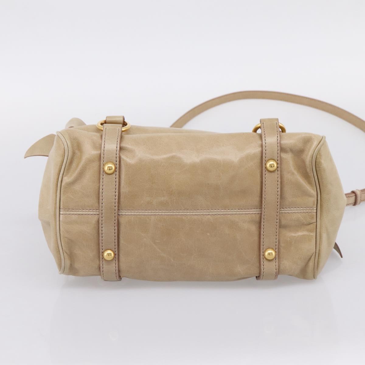 Miu Miu Hand Bag Vitellolux 2way Beige Gold Auth 203832V