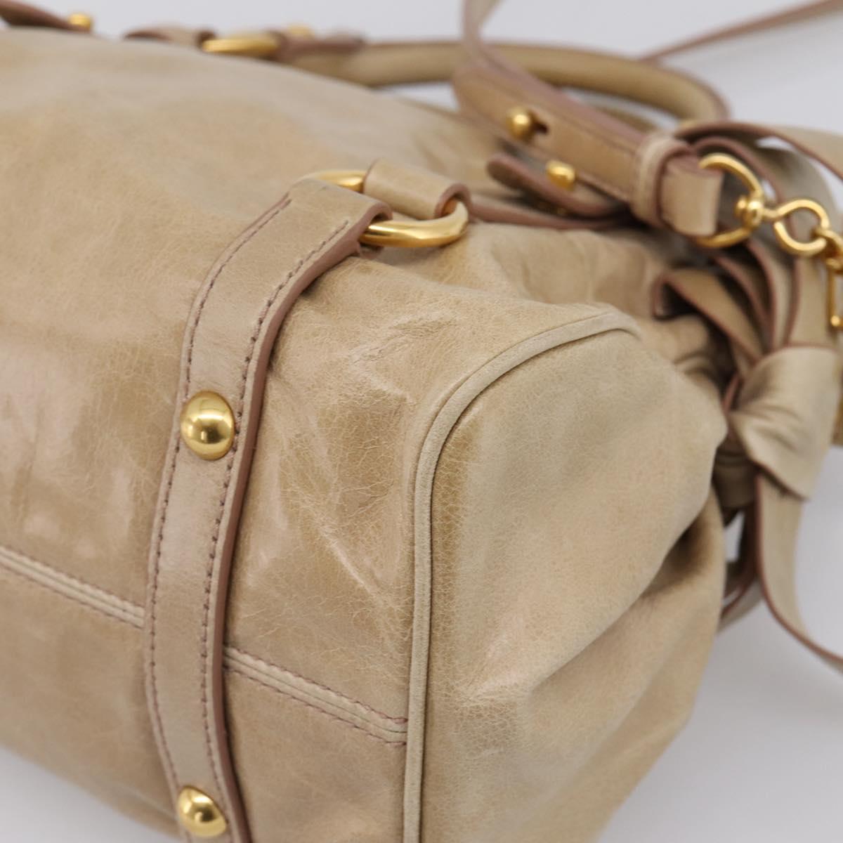 Miu Miu Hand Bag Vitellolux 2way Beige Gold Auth 203832V