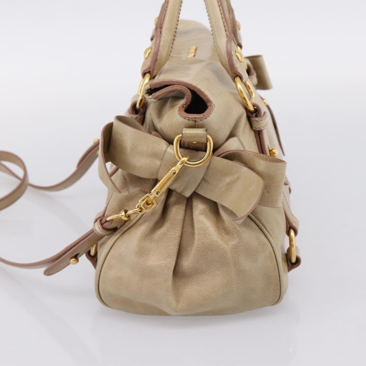 Miu Miu Hand Bag Vitellolux 2way Beige Gold Auth 203832V