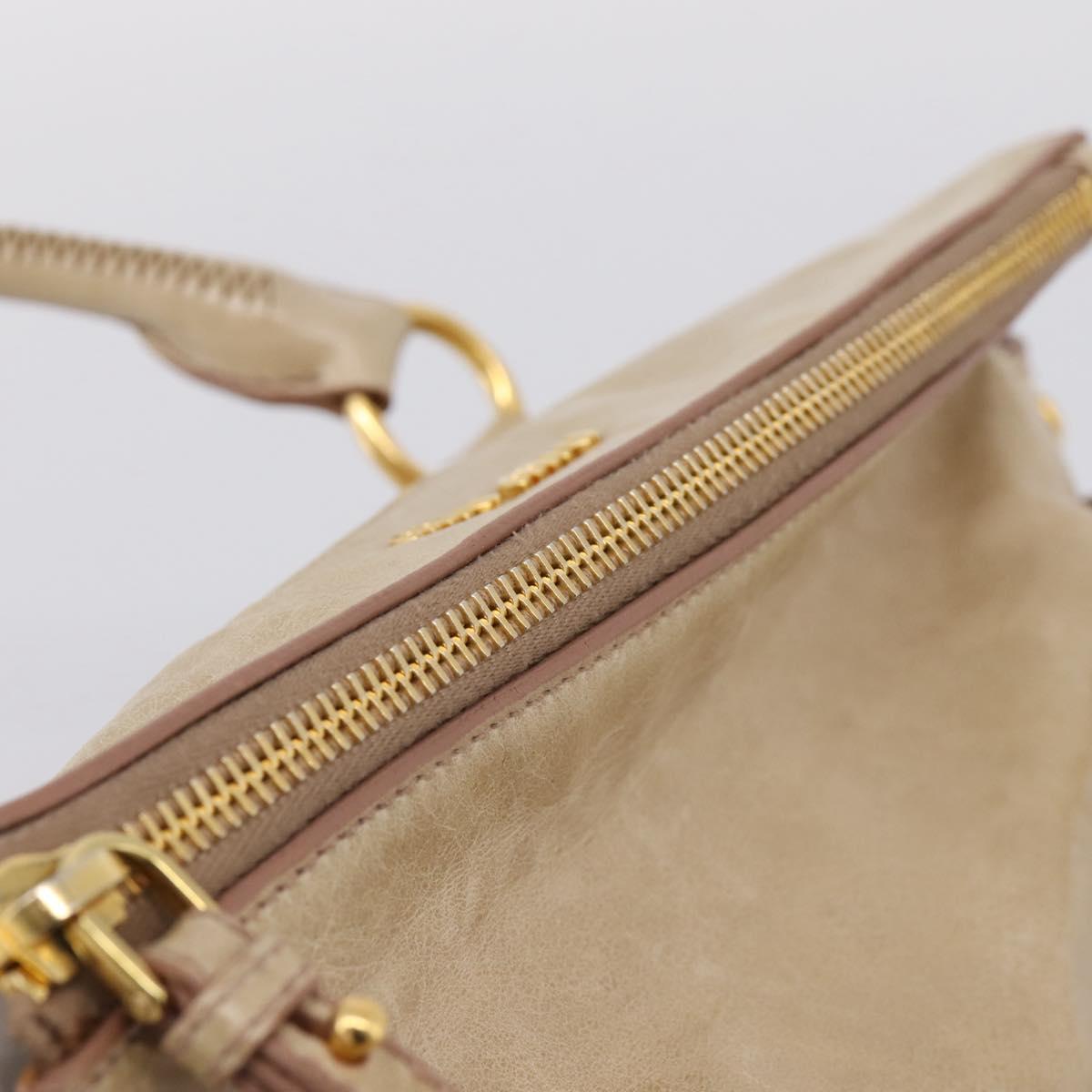 Miu Miu Hand Bag Vitellolux 2way Beige Gold Auth 203832V