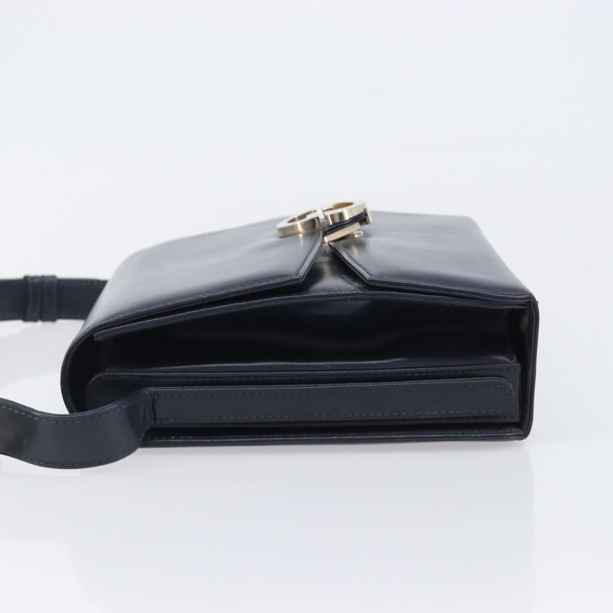 GUCCI Hand Bag Leather Navy Gold Auth 203834