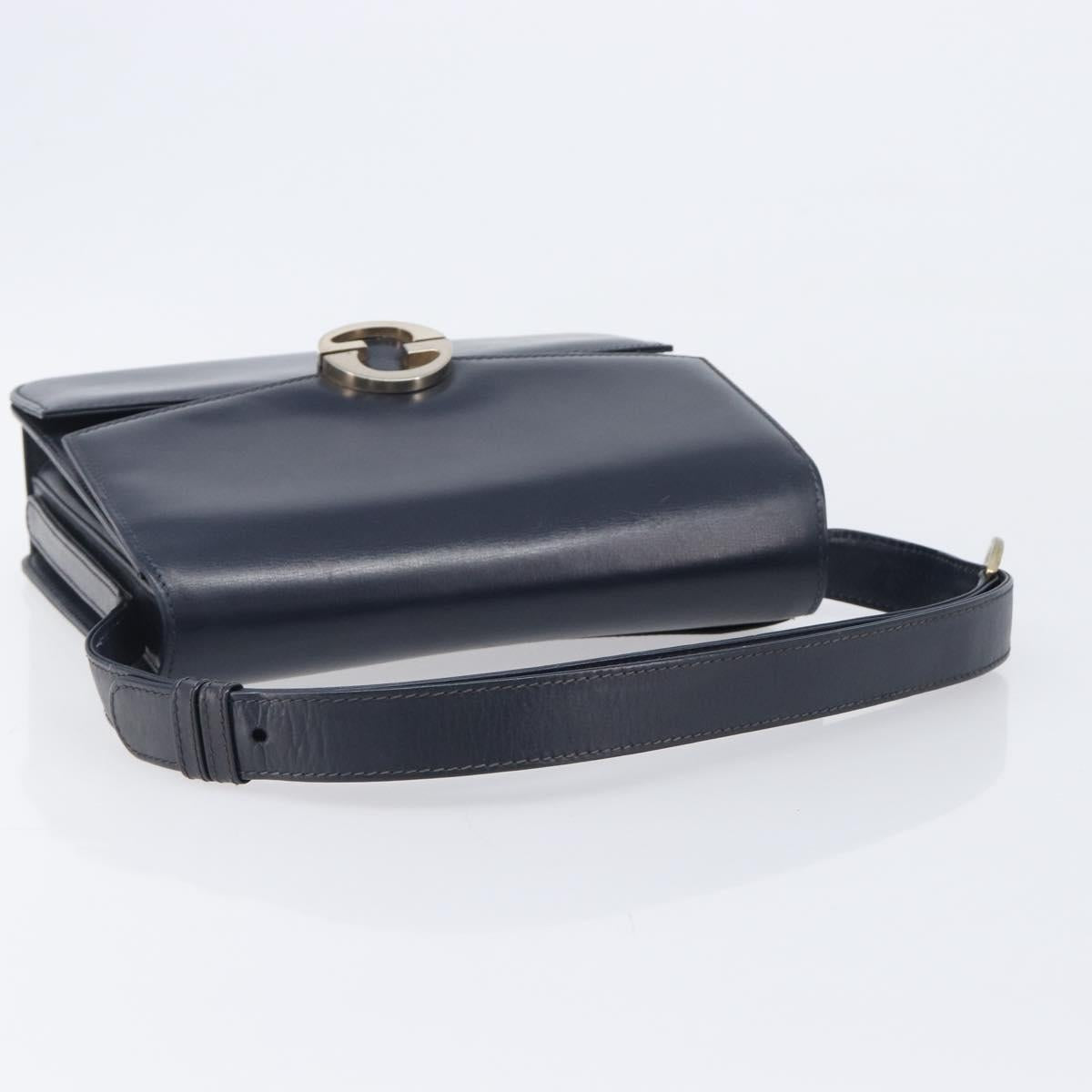 GUCCI Hand Bag Leather Navy Gold Auth 203834