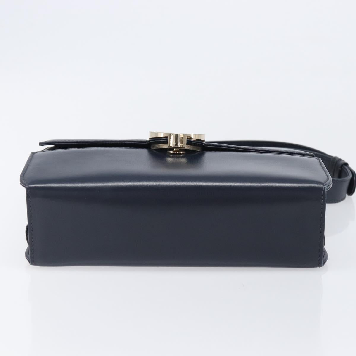 GUCCI Hand Bag Leather Navy Gold Auth 203834