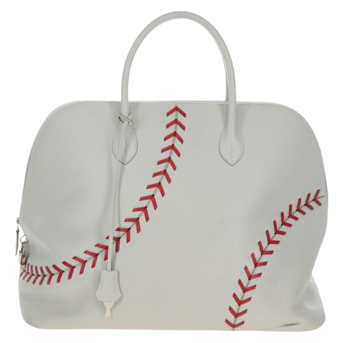 HERMES Bolide 1923 Baseball 45 Hand Bag Leather Gray Silver Auth 203835M