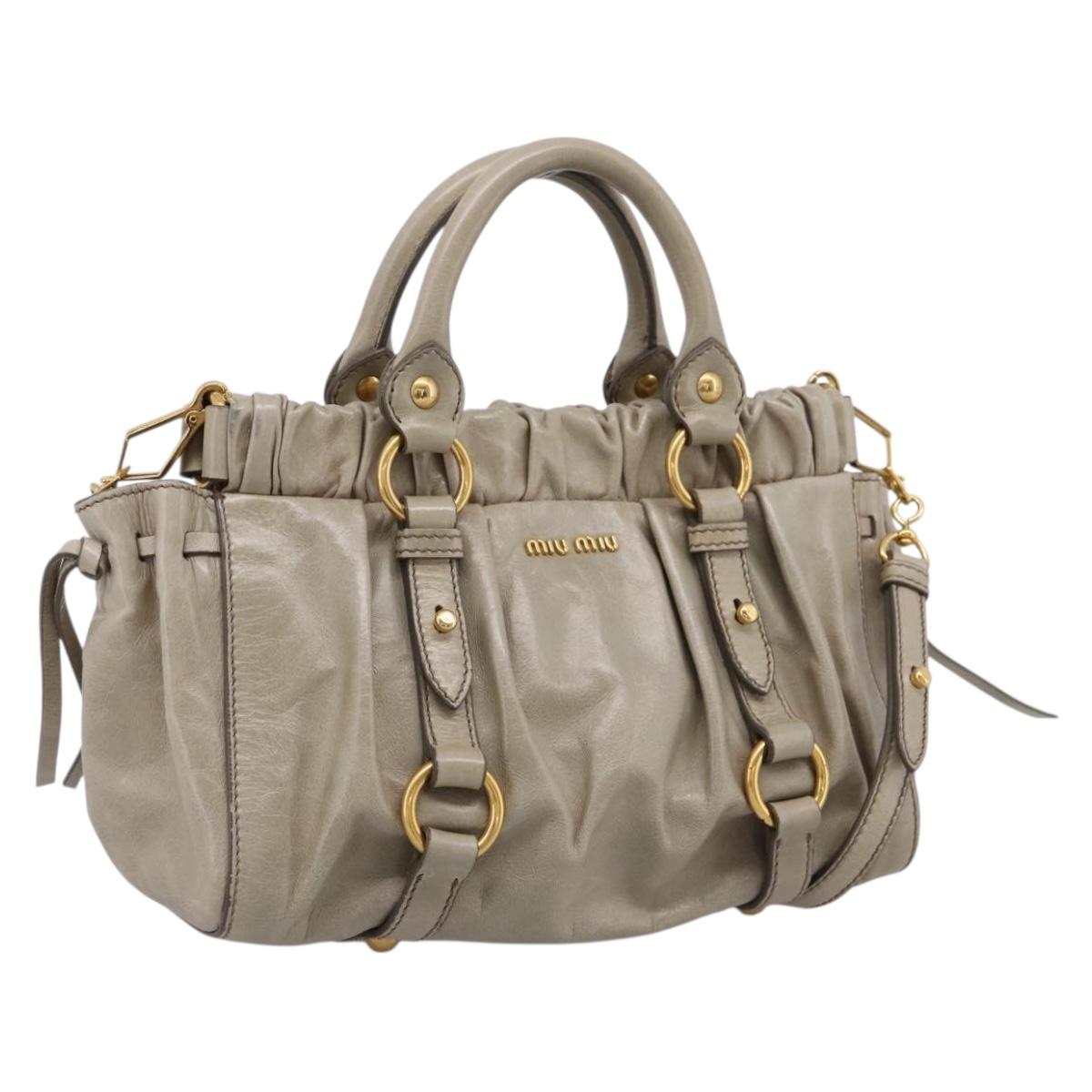 Miu Miu Hand Bag Vitellolux 2way Beige Gold Auth 203836V