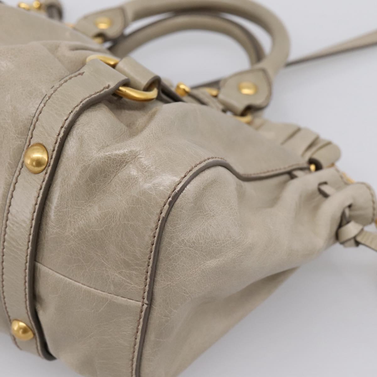 Miu Miu Hand Bag Vitellolux 2way Beige Gold Auth 203836V