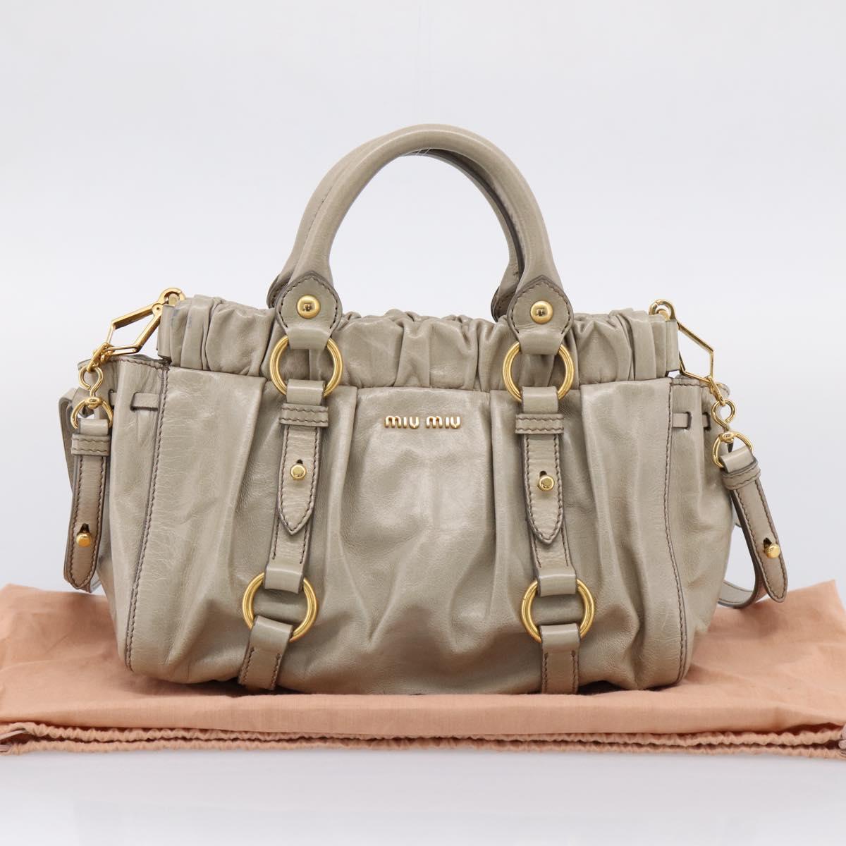 Miu Miu Hand Bag Vitellolux 2way Beige Gold Auth 203836V