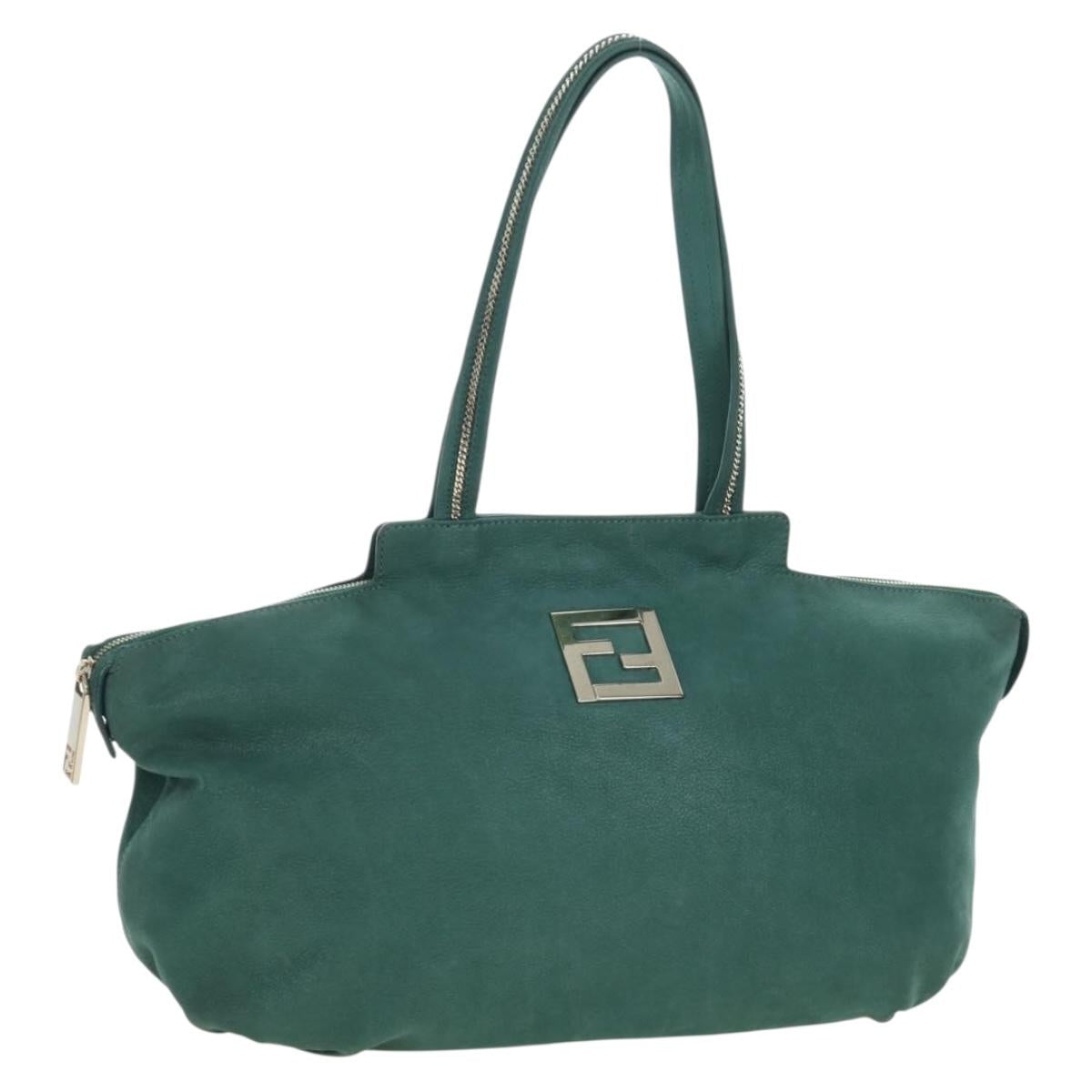 FENDI Tote Bag Leather Green Gold Auth 203838A