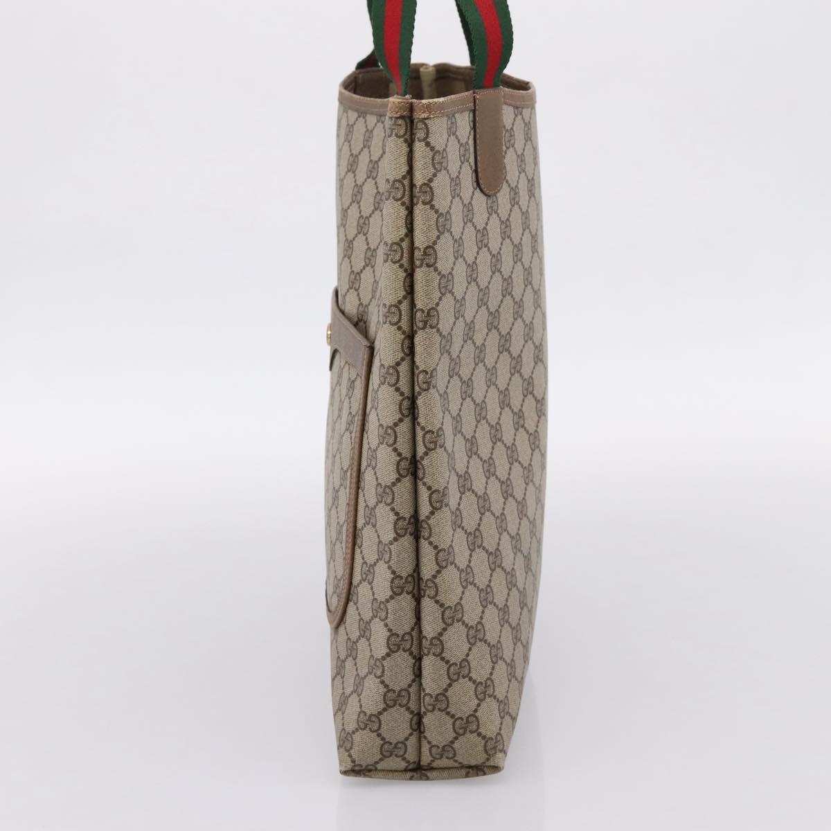 GUCCI GG Supreme Web Sherry Line Tote Bag PVC Beige Gold 39 02 003 Auth 203840