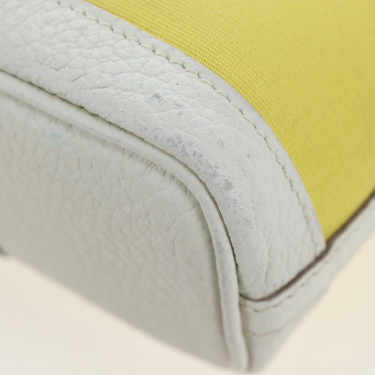 HERMES Garden File 28 Hand Bag Canvas 2way Yellow Silver Auth 203841SAV