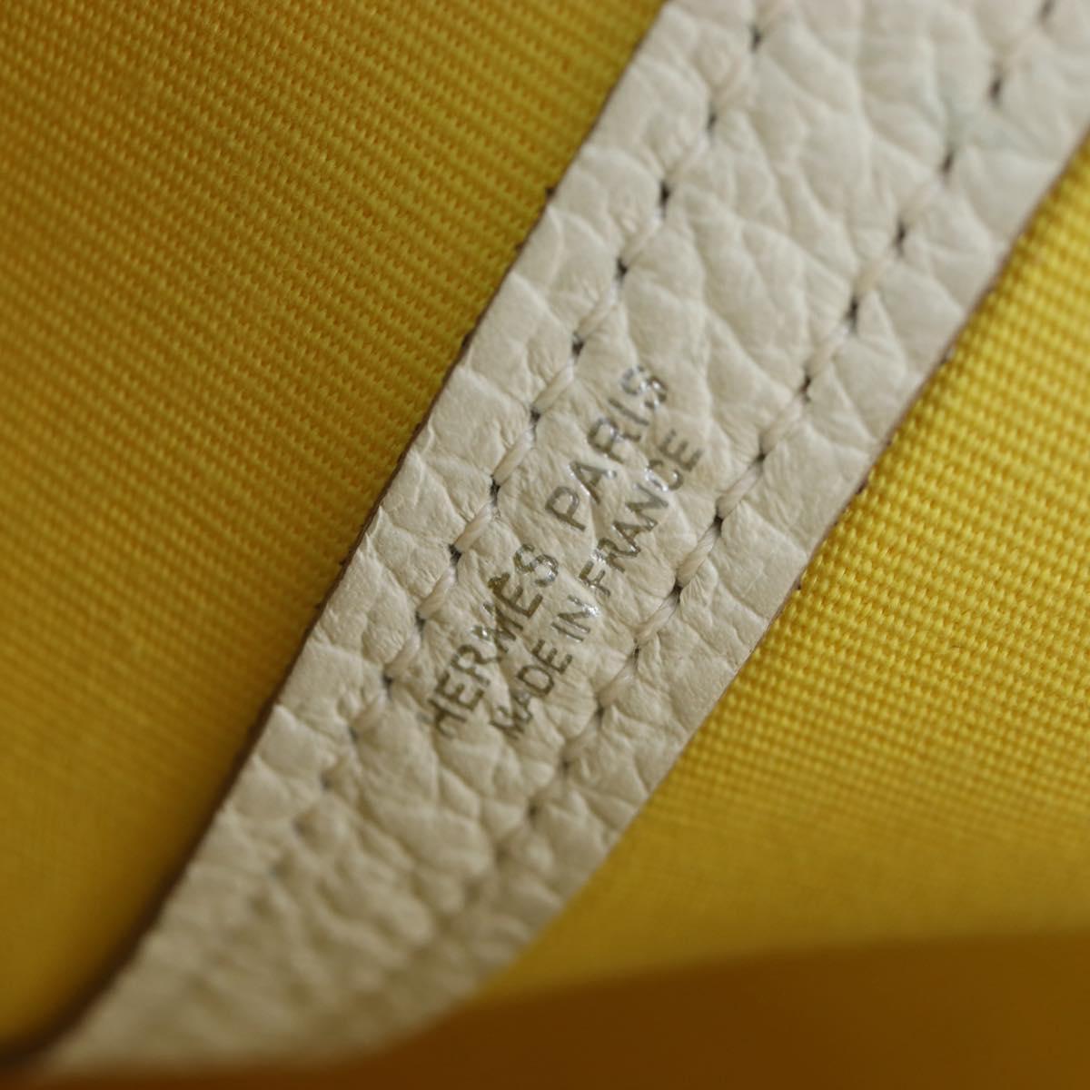 HERMES Garden File 28 Hand Bag Canvas 2way Yellow Silver Auth 203841SAV