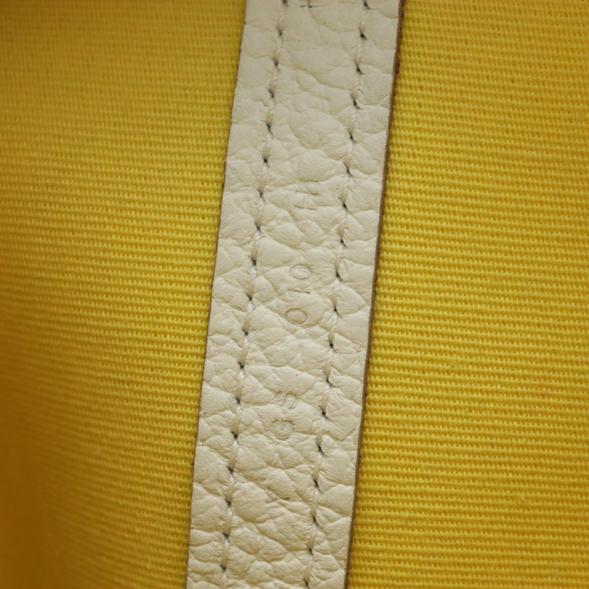 HERMES Garden File 28 Hand Bag Canvas 2way Yellow Silver Auth 203841SAV