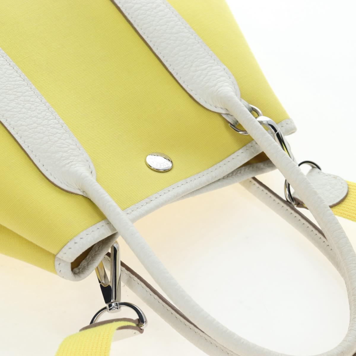 HERMES Garden File 28 Hand Bag Canvas 2way Yellow Silver Auth 203841SAV