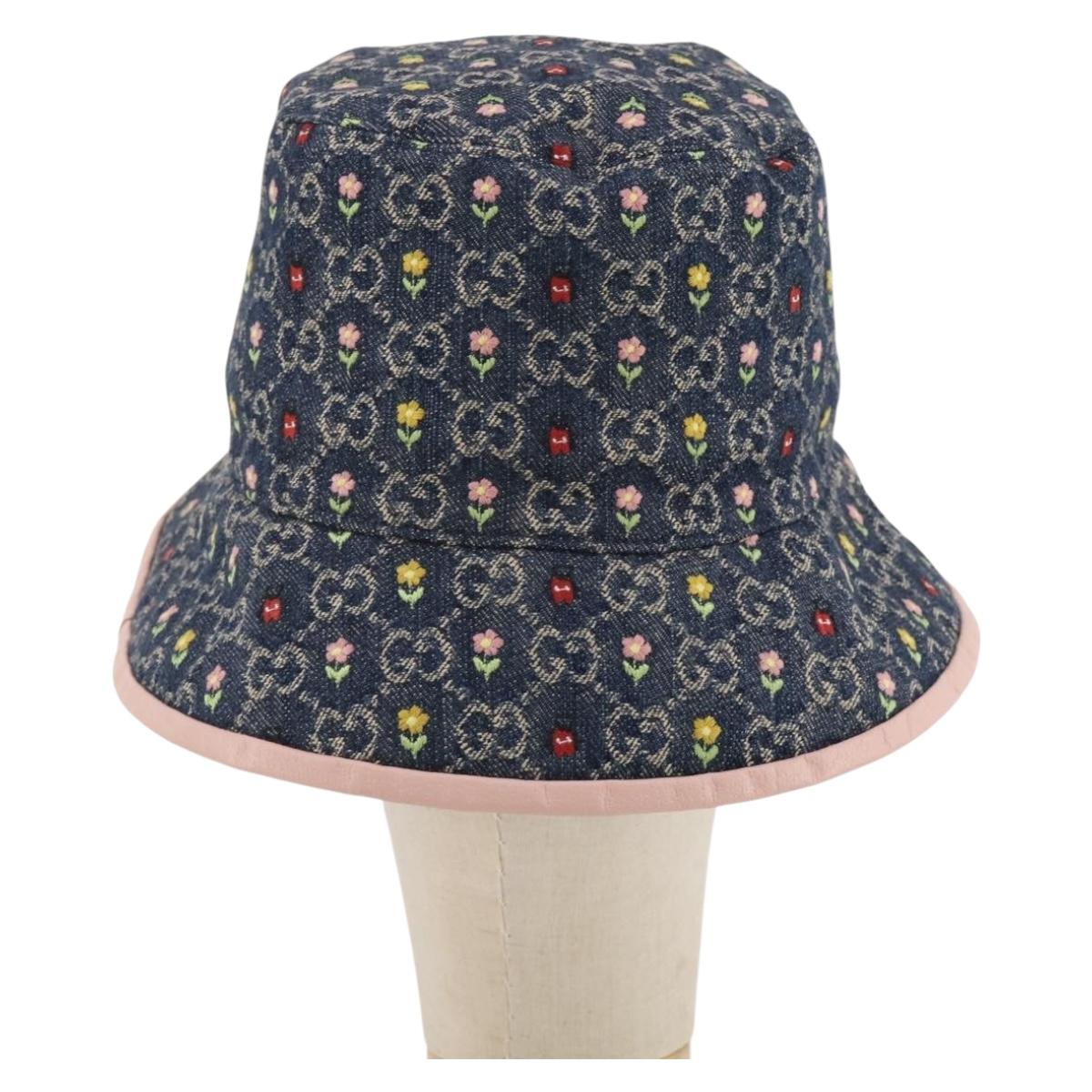 GUCCI GG Canvas Bucket Hat Denim M Blue Auth 203845M