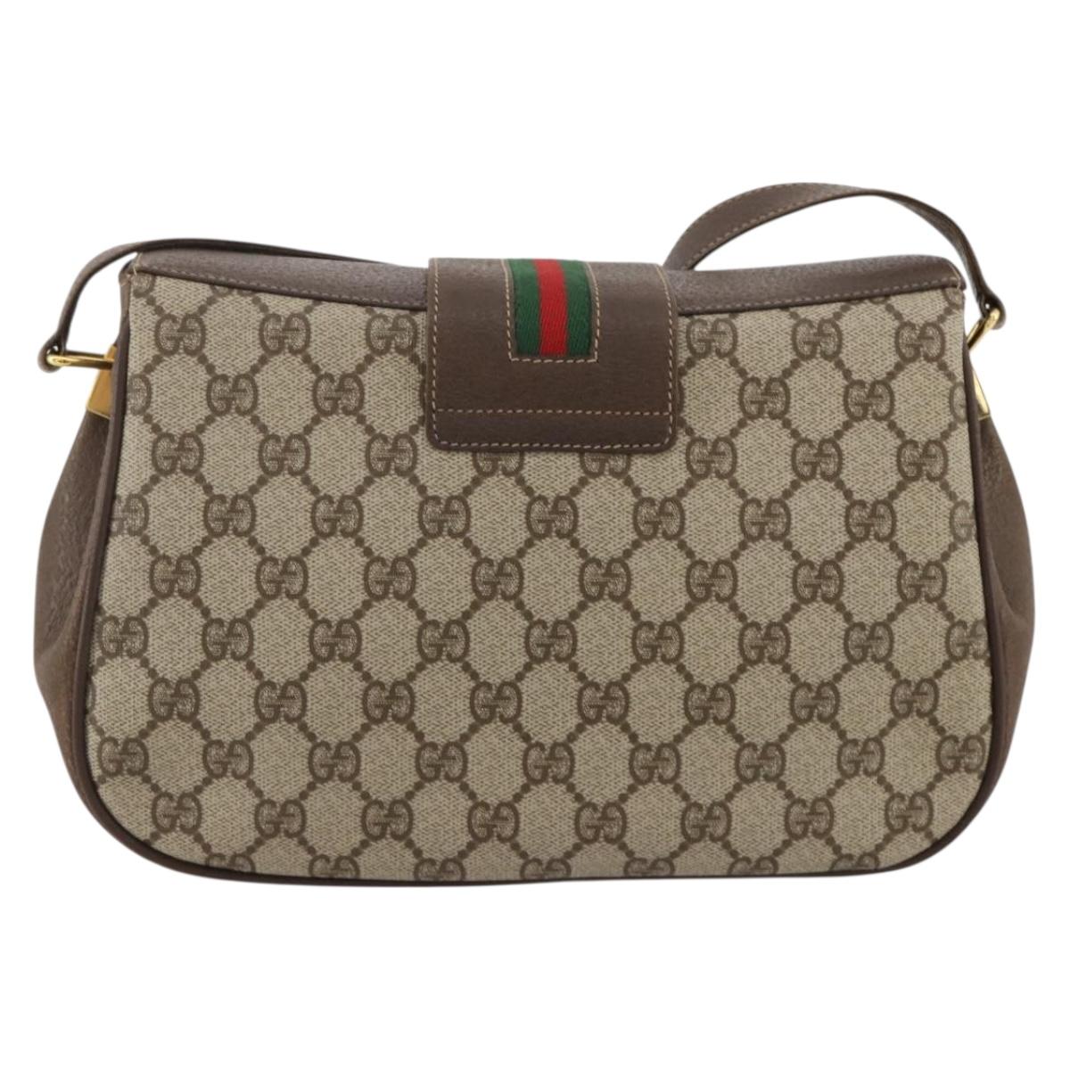 GUCCI GG Supreme Web Sherry Line Bag PVC Beige Gold 116 02 076 Auth 203846