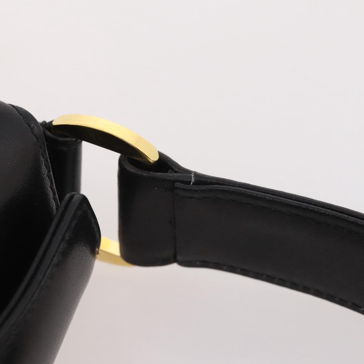 GUCCI Hand Bag Leather Black Gold Auth 203849
