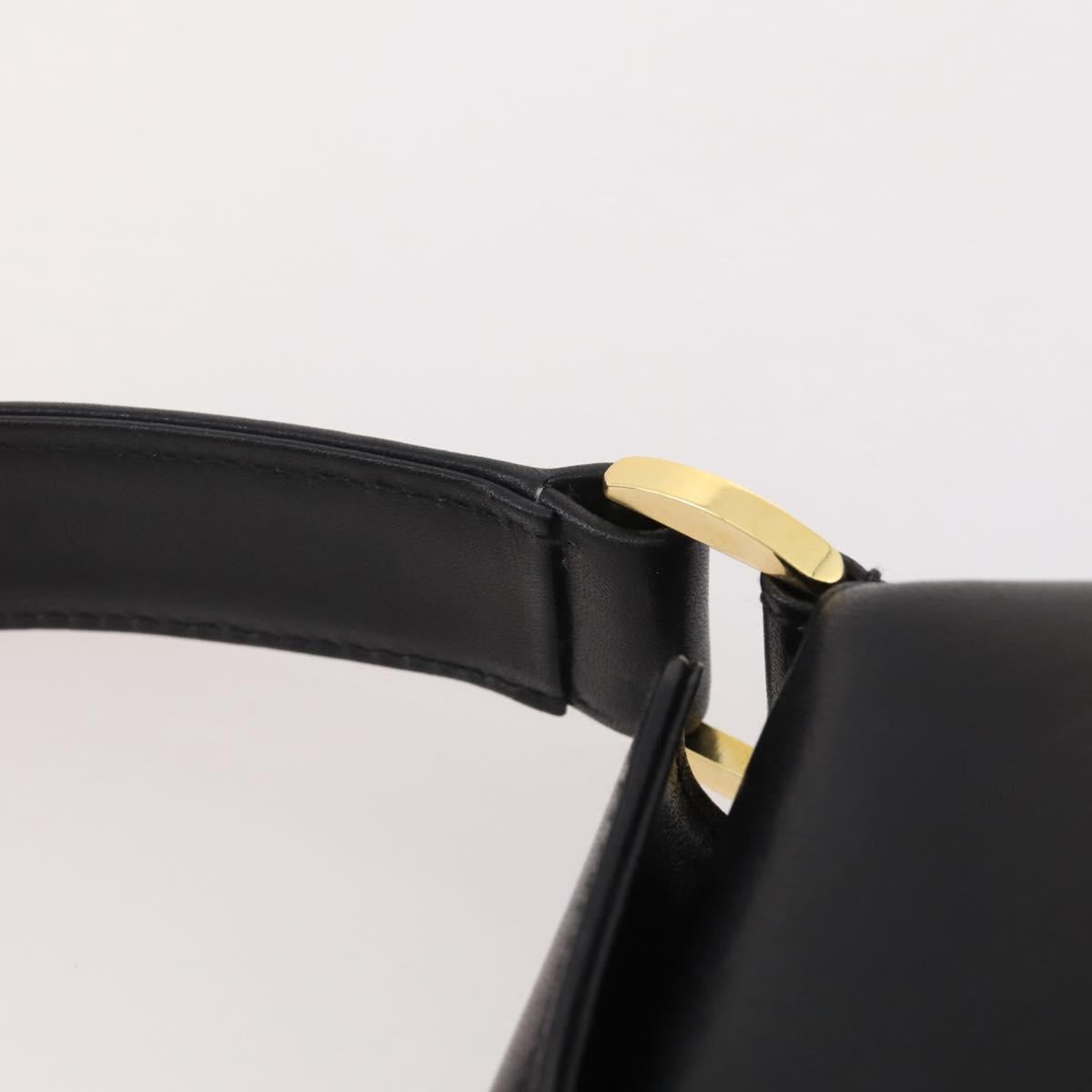 GUCCI Hand Bag Leather Black Gold Auth 203849