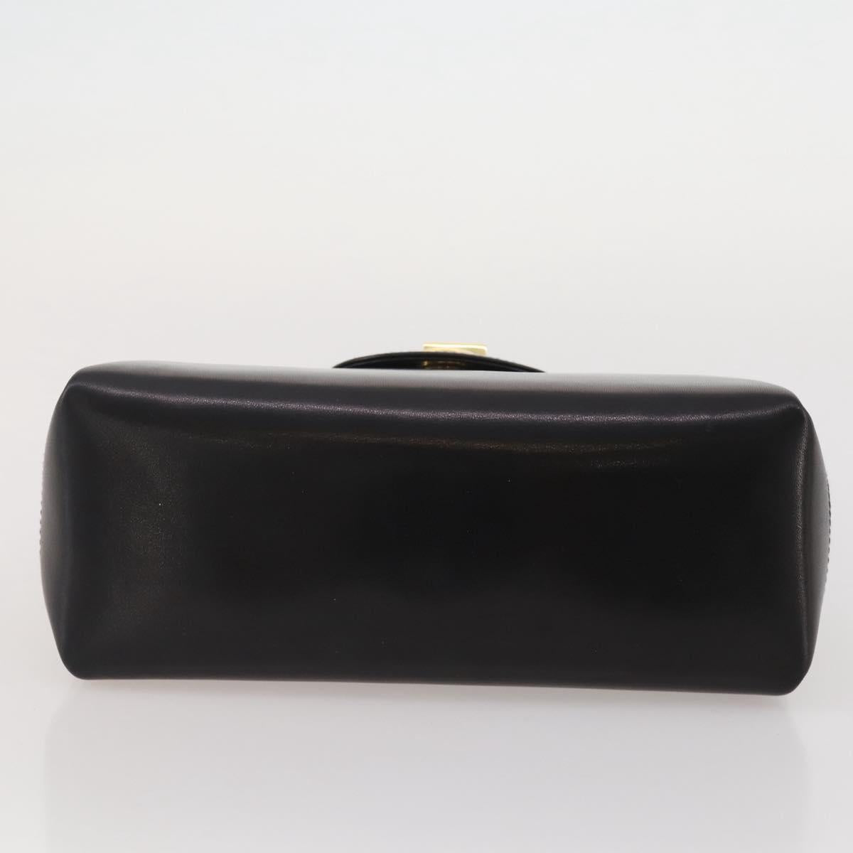 GUCCI Hand Bag Leather Black Gold Auth 203849