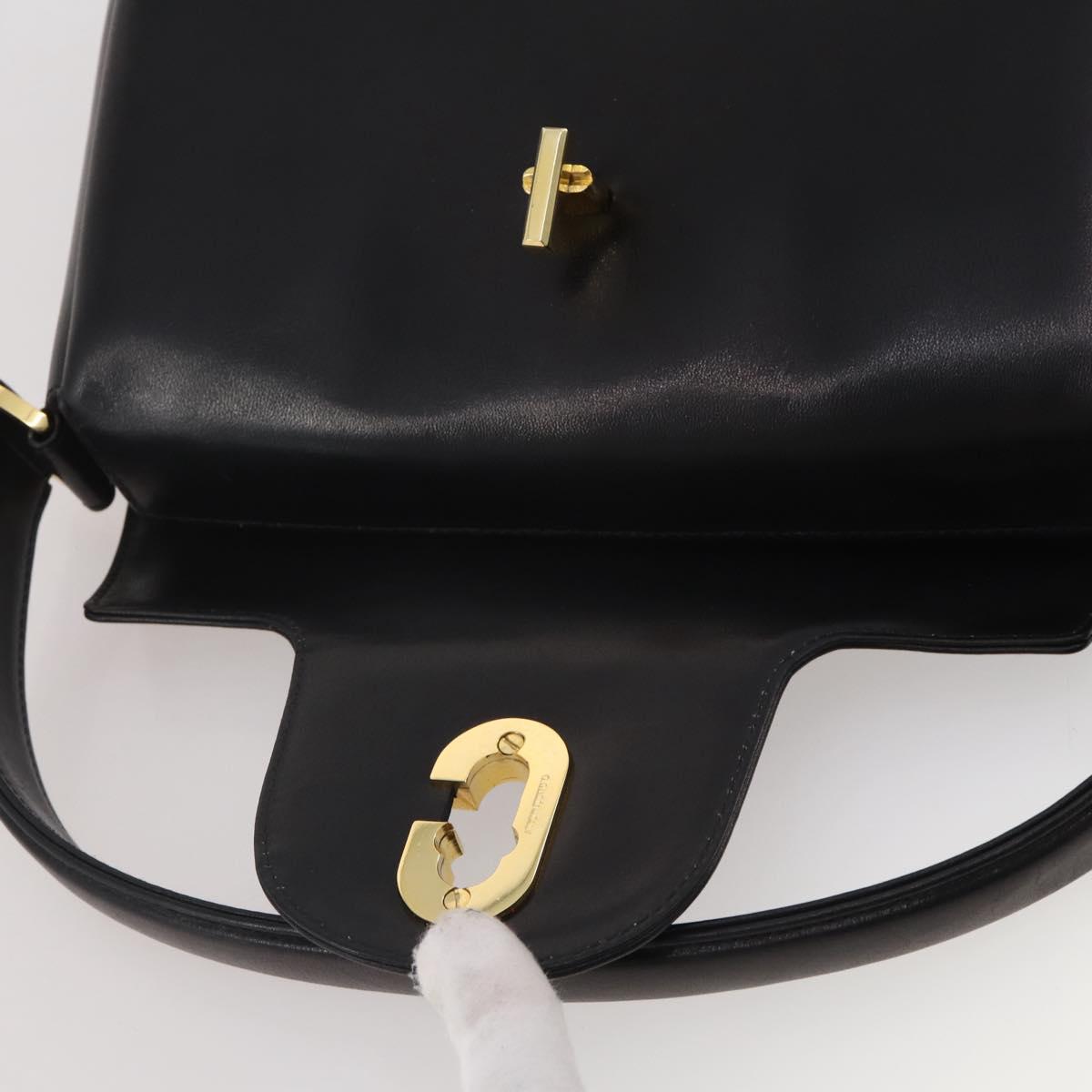 GUCCI Hand Bag Leather Black Gold Auth 203849