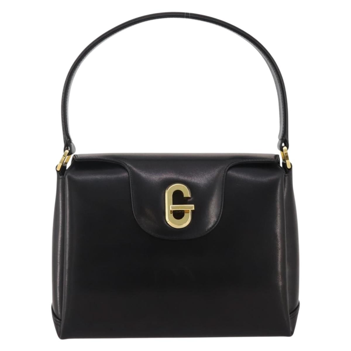 GUCCI Hand Bag Leather Black Gold Auth 203849