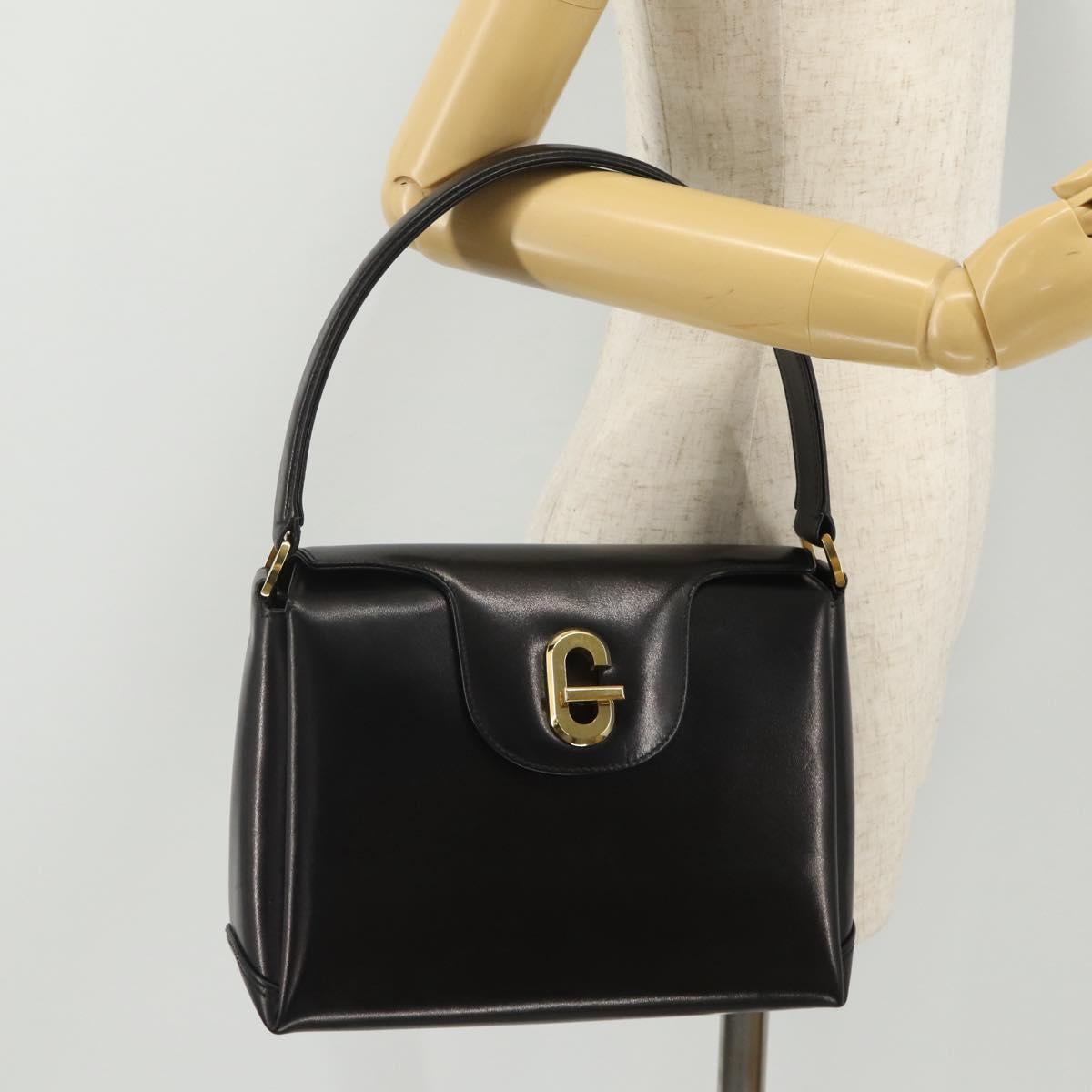 GUCCI Hand Bag Leather Black Gold Auth 203849