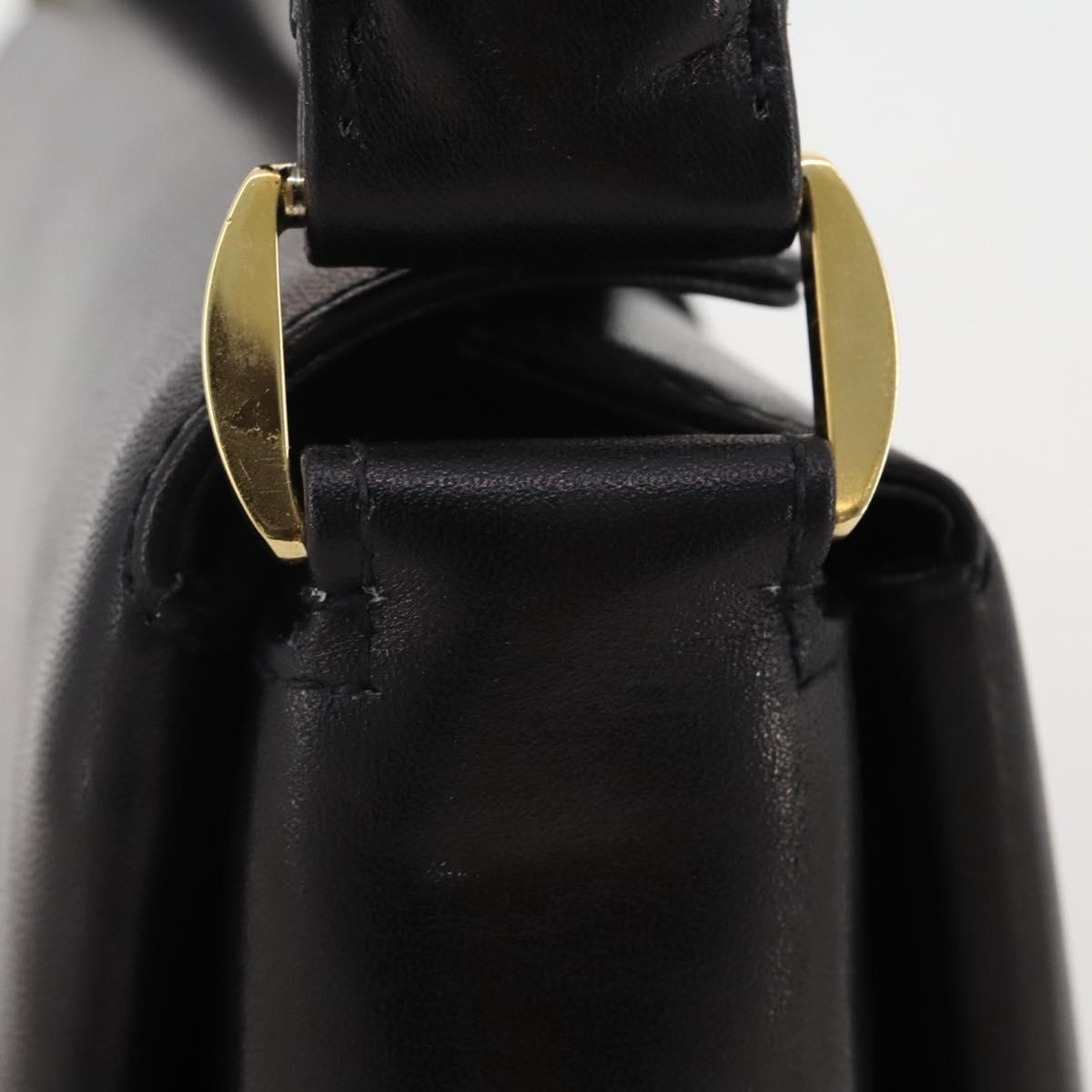 GUCCI Hand Bag Leather Black Gold Auth 203849