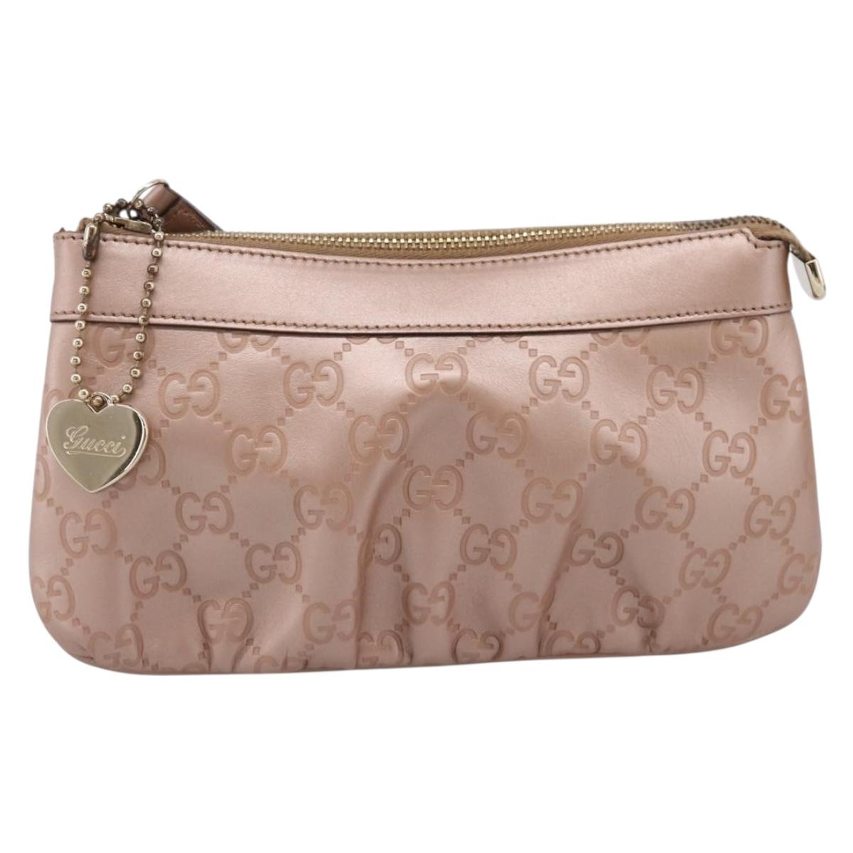 GUCCI GuccissimaGG Pouch Leather Pink Gold Tone 224073 Auth 203852A
