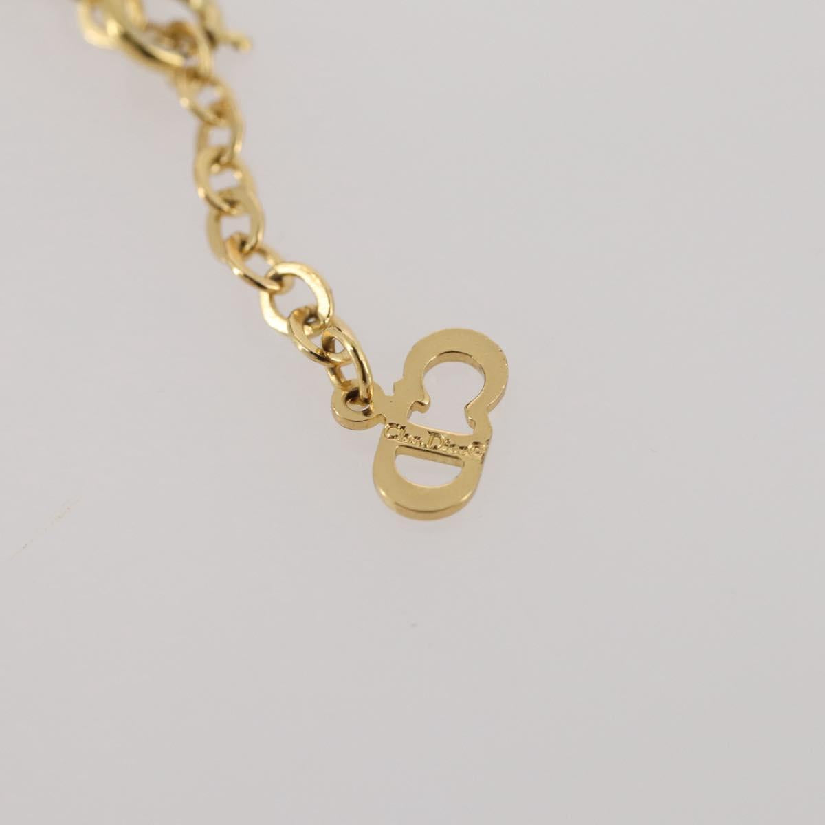 Christian Dior Rhinestone Necklace metal Gold Tone Auth 203860