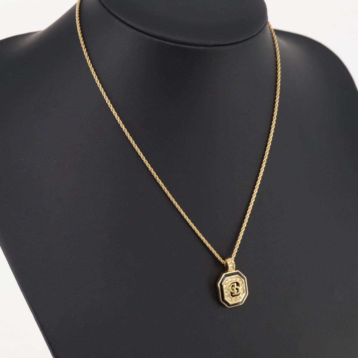 Christian Dior Rhinestone Necklace metal Gold Tone Auth 203860
