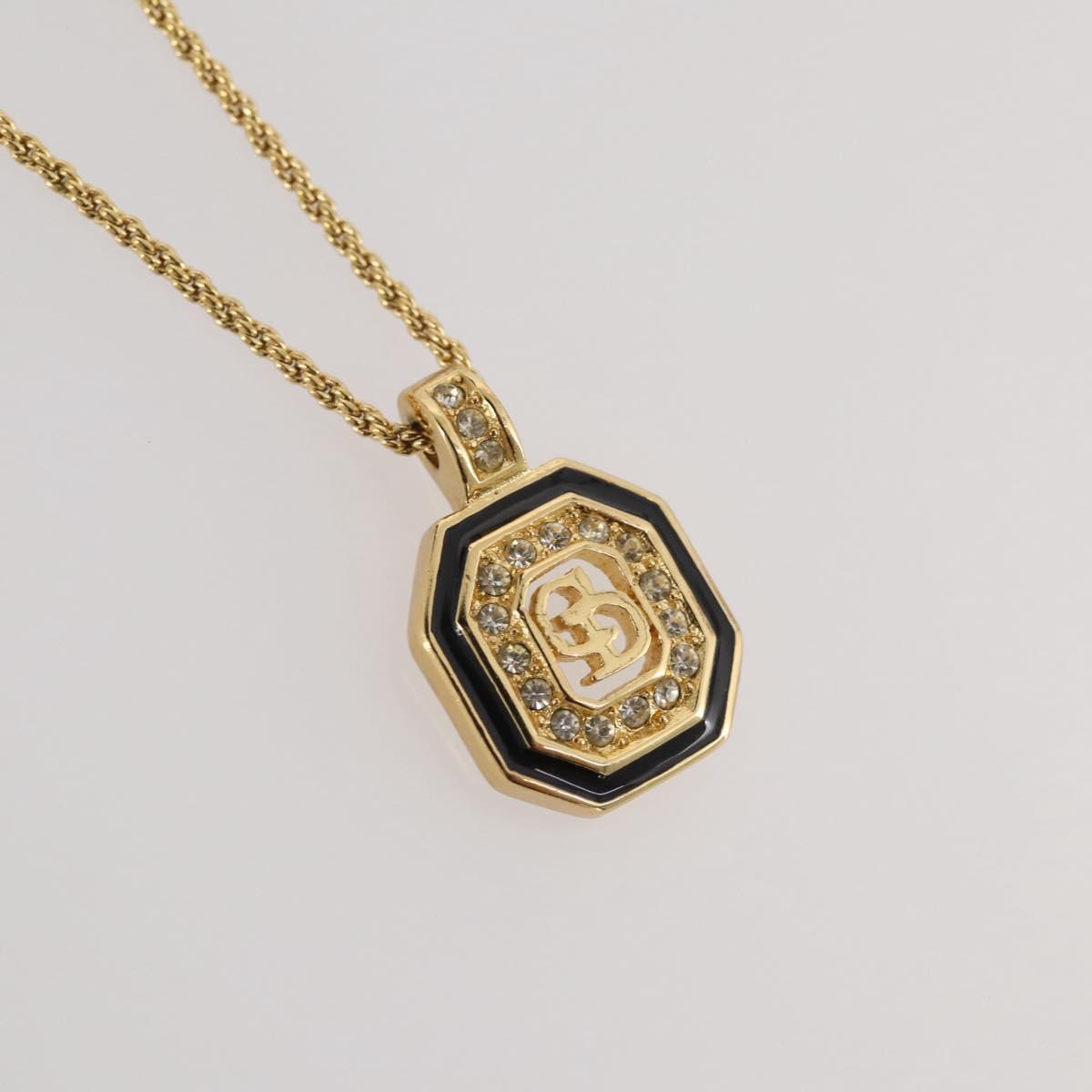 Christian Dior Rhinestone Necklace metal Gold Tone Auth 203860