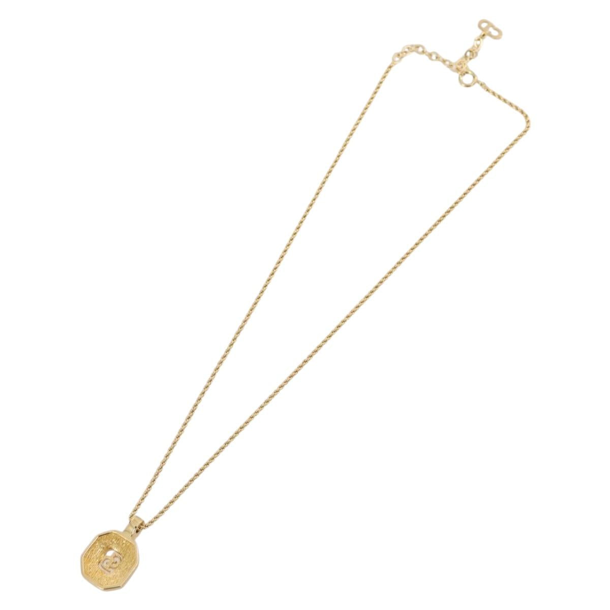 Christian Dior Rhinestone Necklace metal Gold Tone Auth 203860