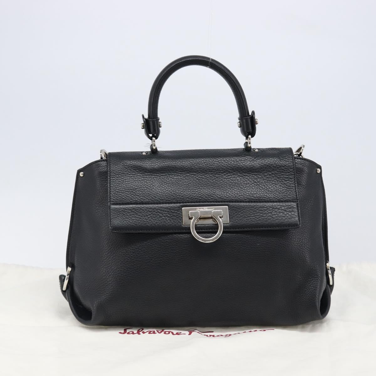 Salvatore Ferragamo Sofia Gancini Bag Leather 2way Black Silver Auth 203870V